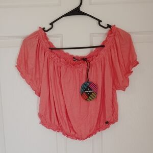 Coral Off-Shoulder Crop Top